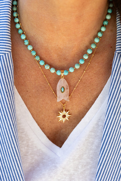 Collier Bora bora turquoise et quartz rose