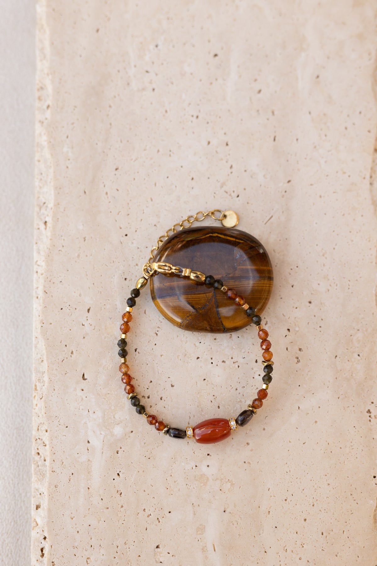 Bracelet Tiago pierres quratz fumé, cornaline obsidienne