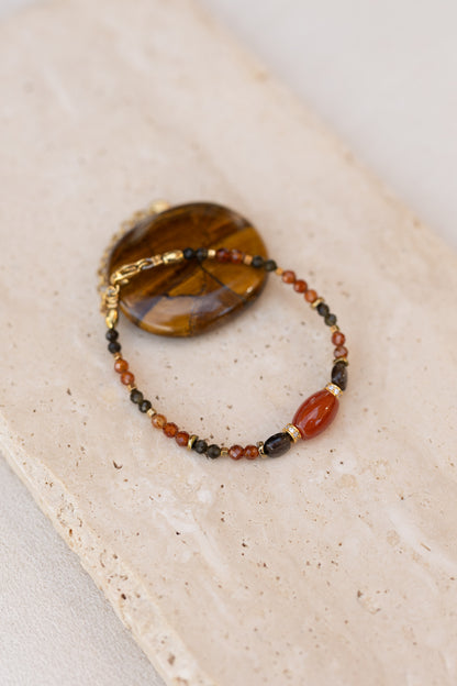 Bracelet Tiago pierres quratz fumé, cornaline obsidienne