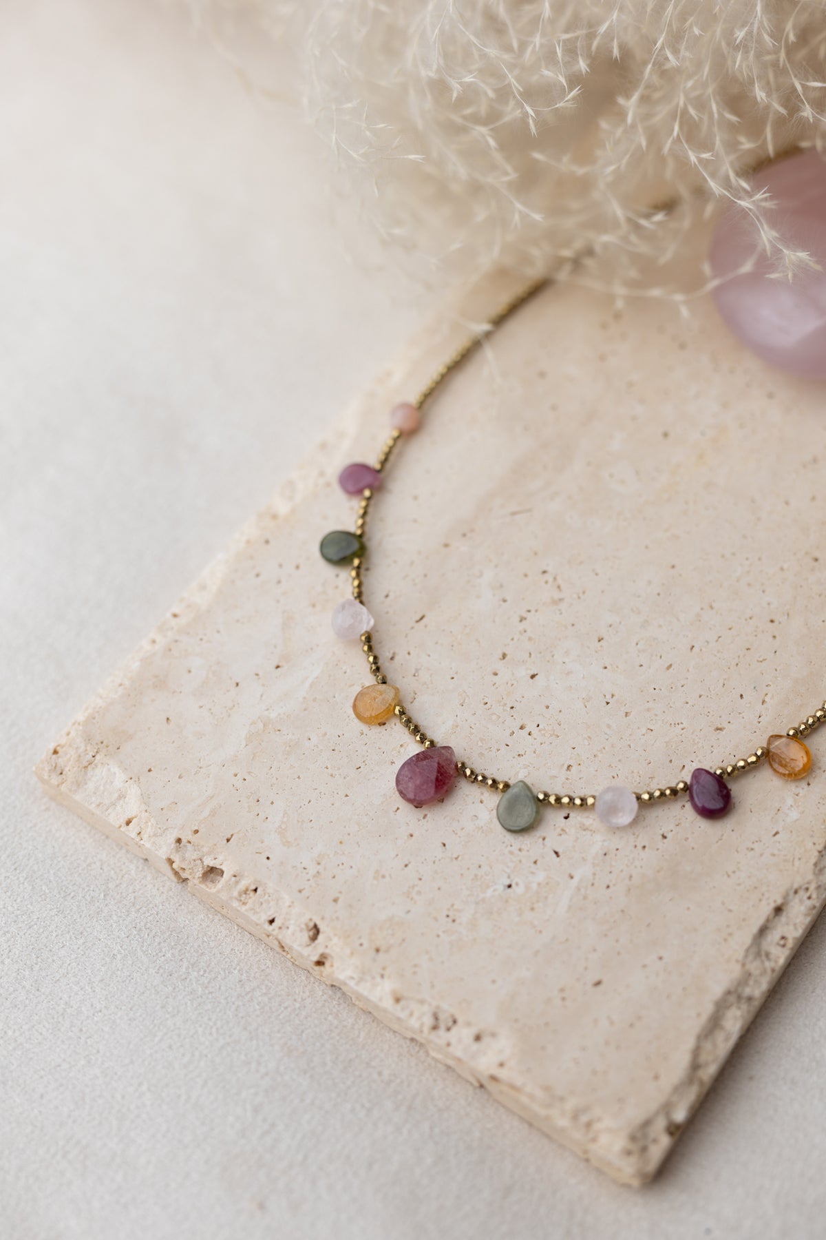 Collier Charlize tourmaline rose pierres fines 