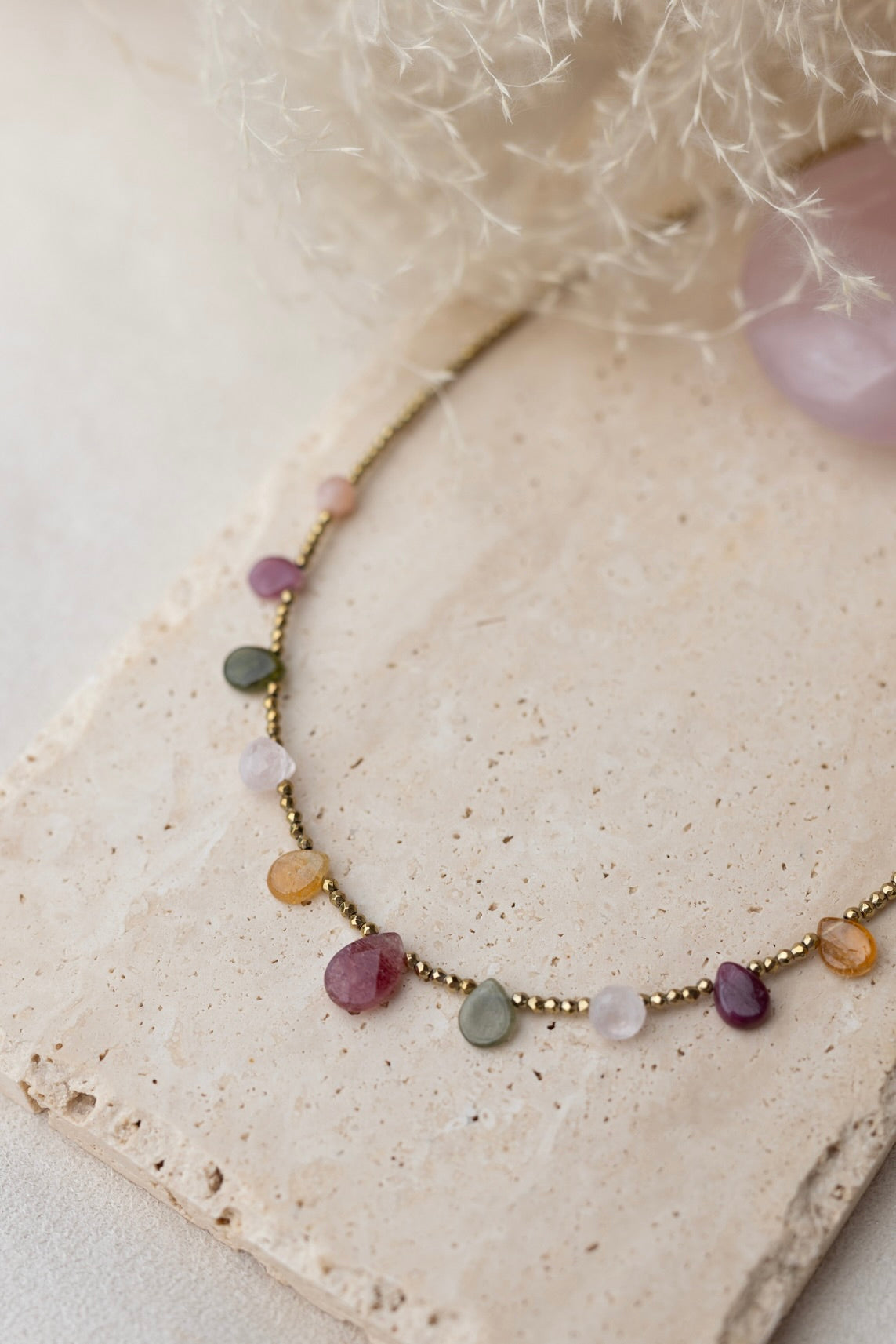 Collier Charlize tourmaline rose pierres fines 
