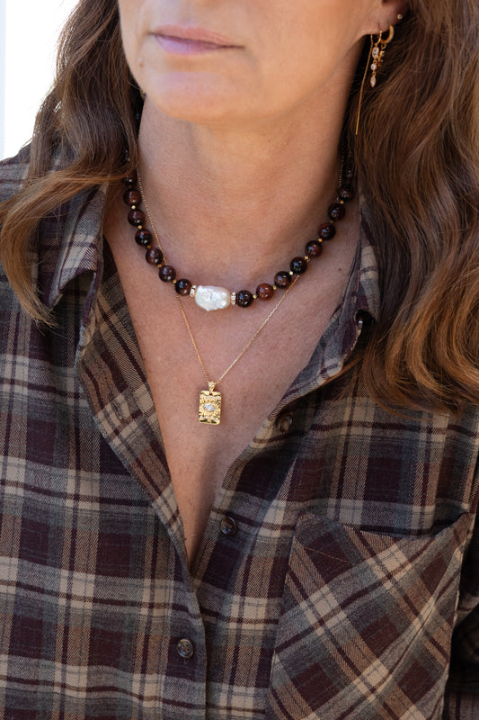 Collier Côme oeil du taureau bordeau