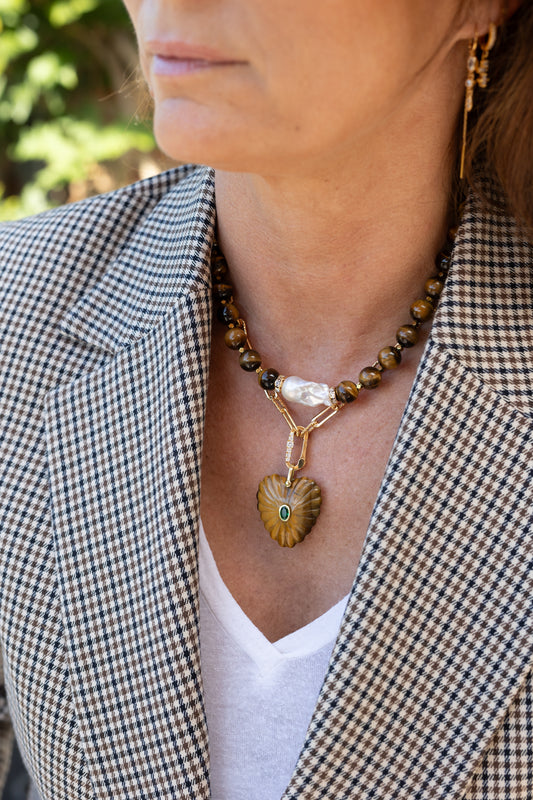 Collier Côme oeil du tigre marron