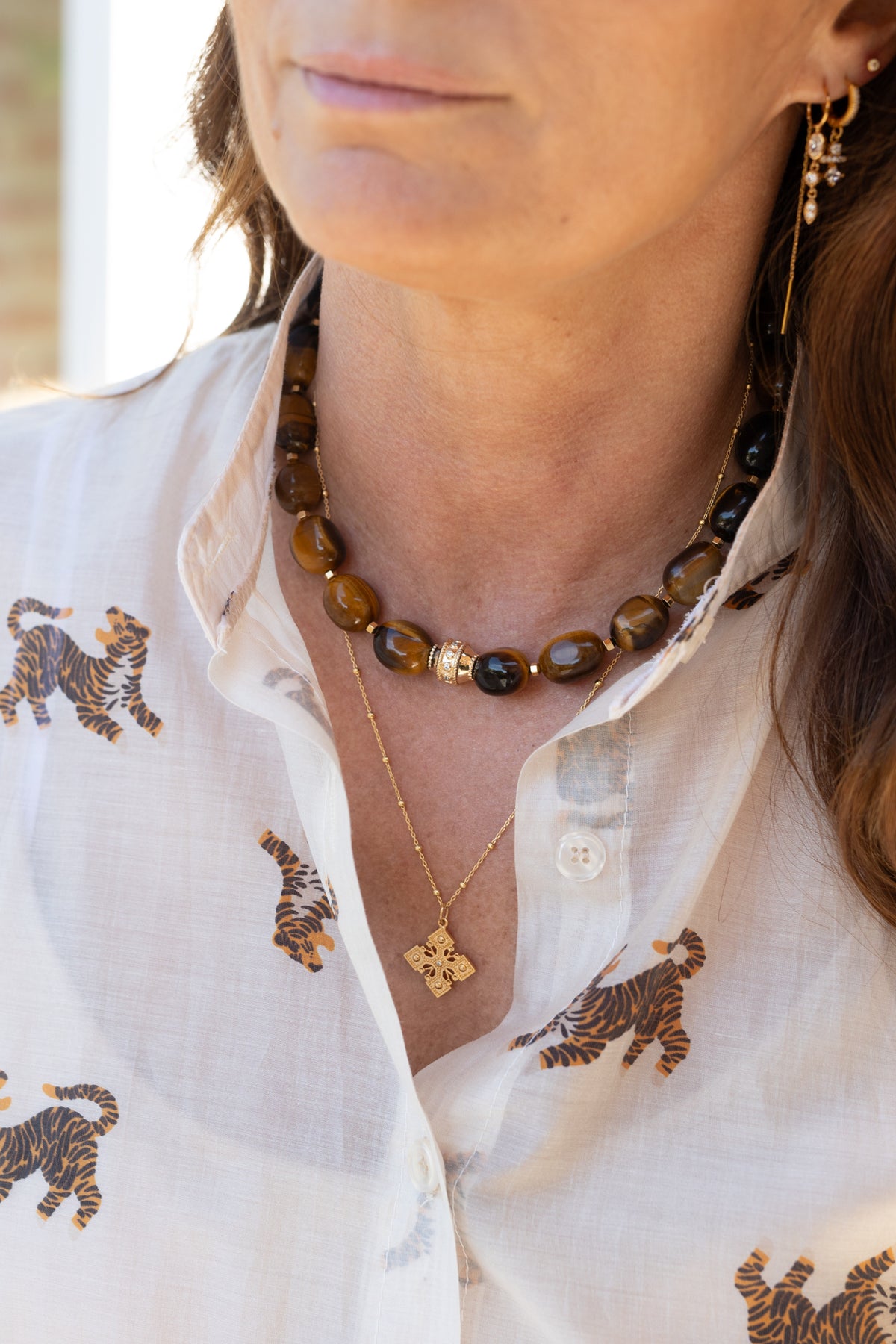 Collier Albane grandes perles oeil du tigre