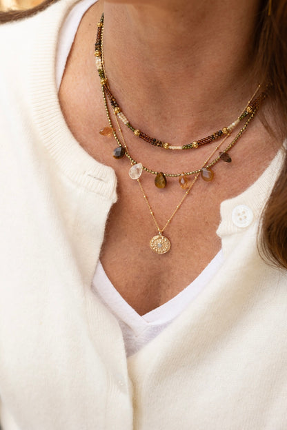Collier Charlize marron pierres fines oeil du tigre citrine quartz fumé