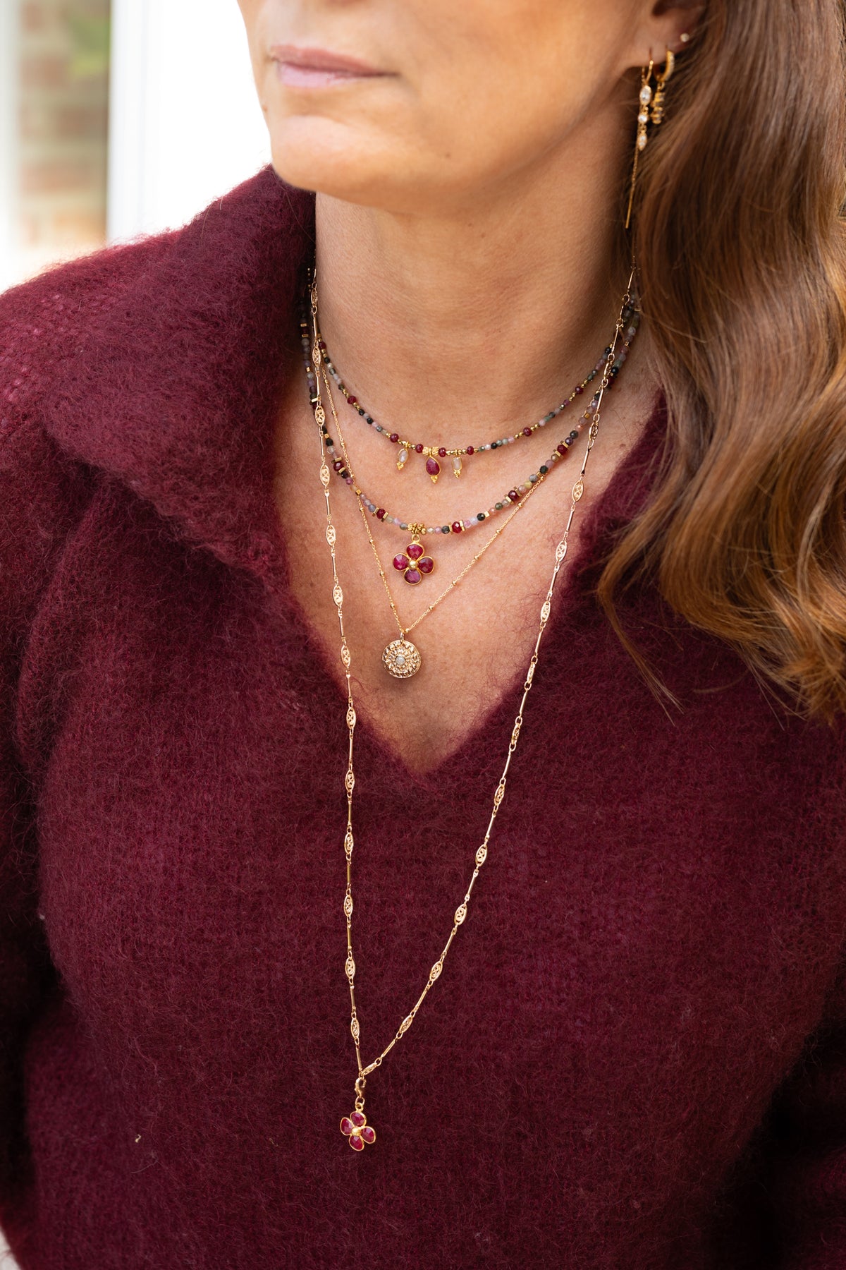 Colliers Tess et Flore en pierres de tourmaline multicolore