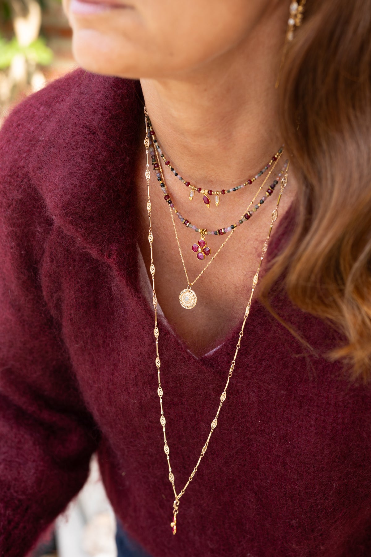 Colliers Tess et Flore en pierres de tourmaline multicolore
