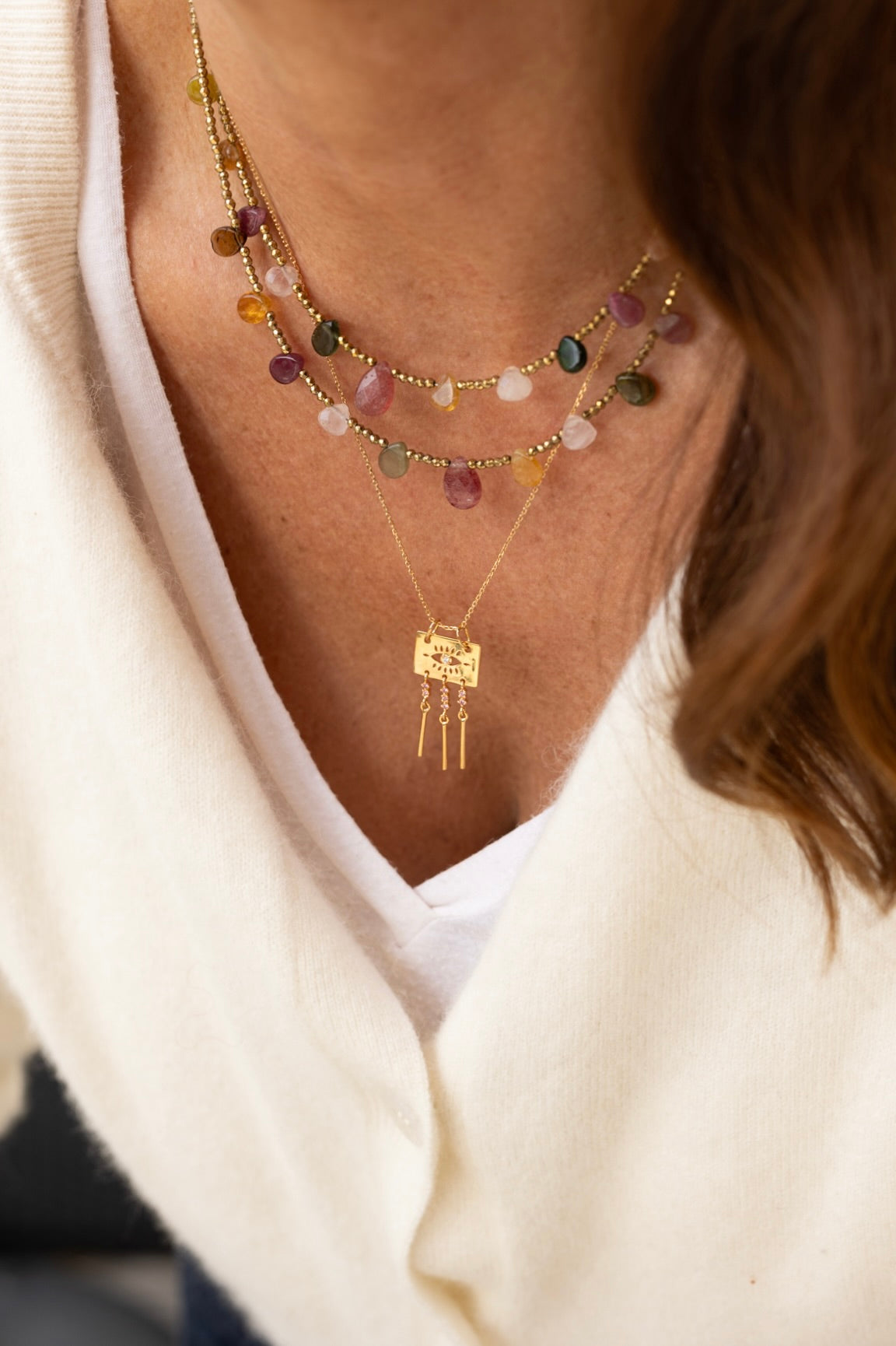 Collier Charlize tourmaline rose pierres fines 