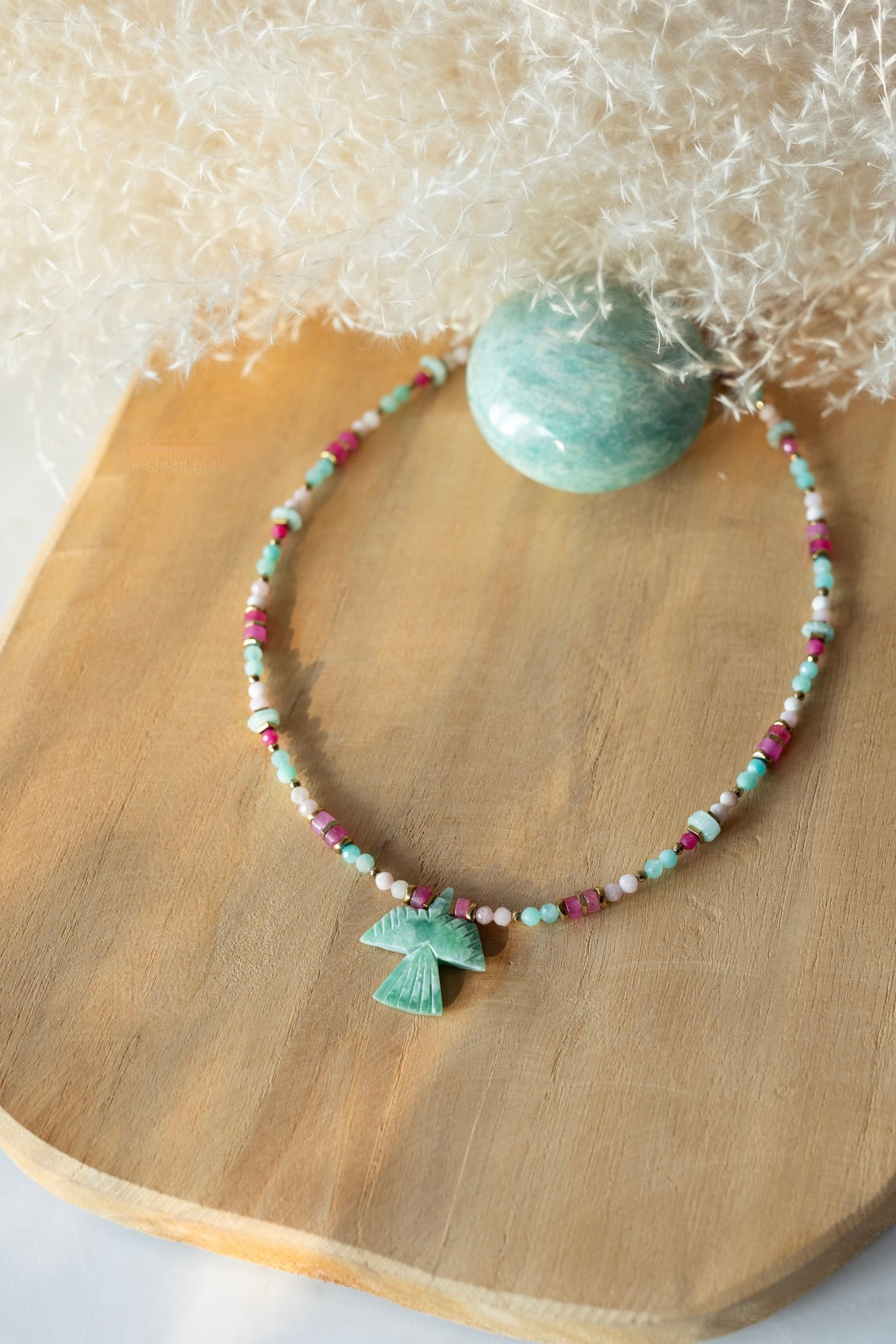 Collier Hope Amazonite, quart rose et Tourmaline