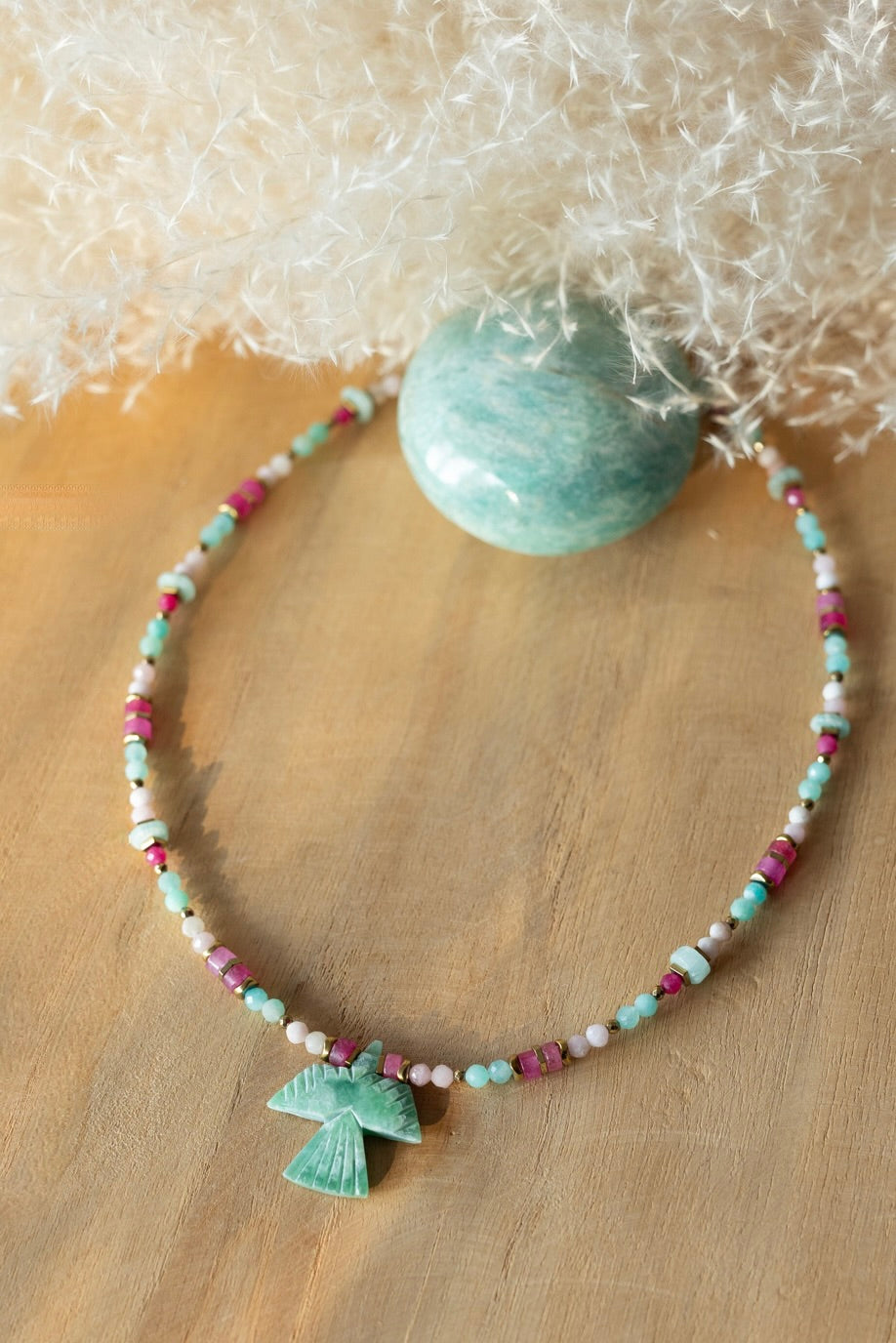 Collier Hope Amazonite, quart rose et Tourmaline