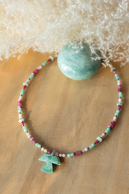 Collier Hope Amazonite, quart rose et Tourmaline