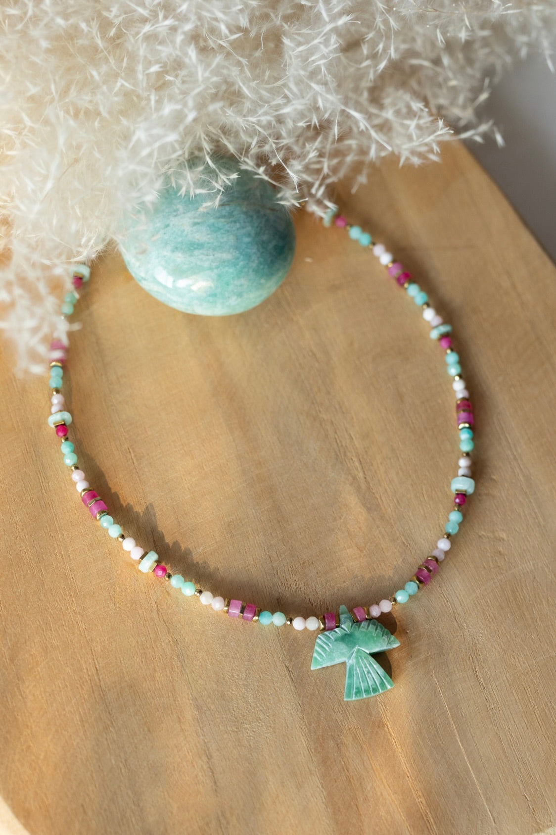 Collier Hope Amazonite, quart rose et Tourmaline