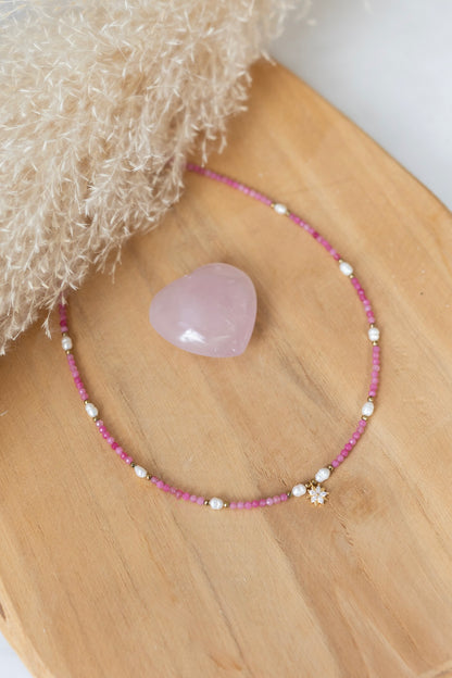 Collier Anémone en pierre de Tourmaline rose