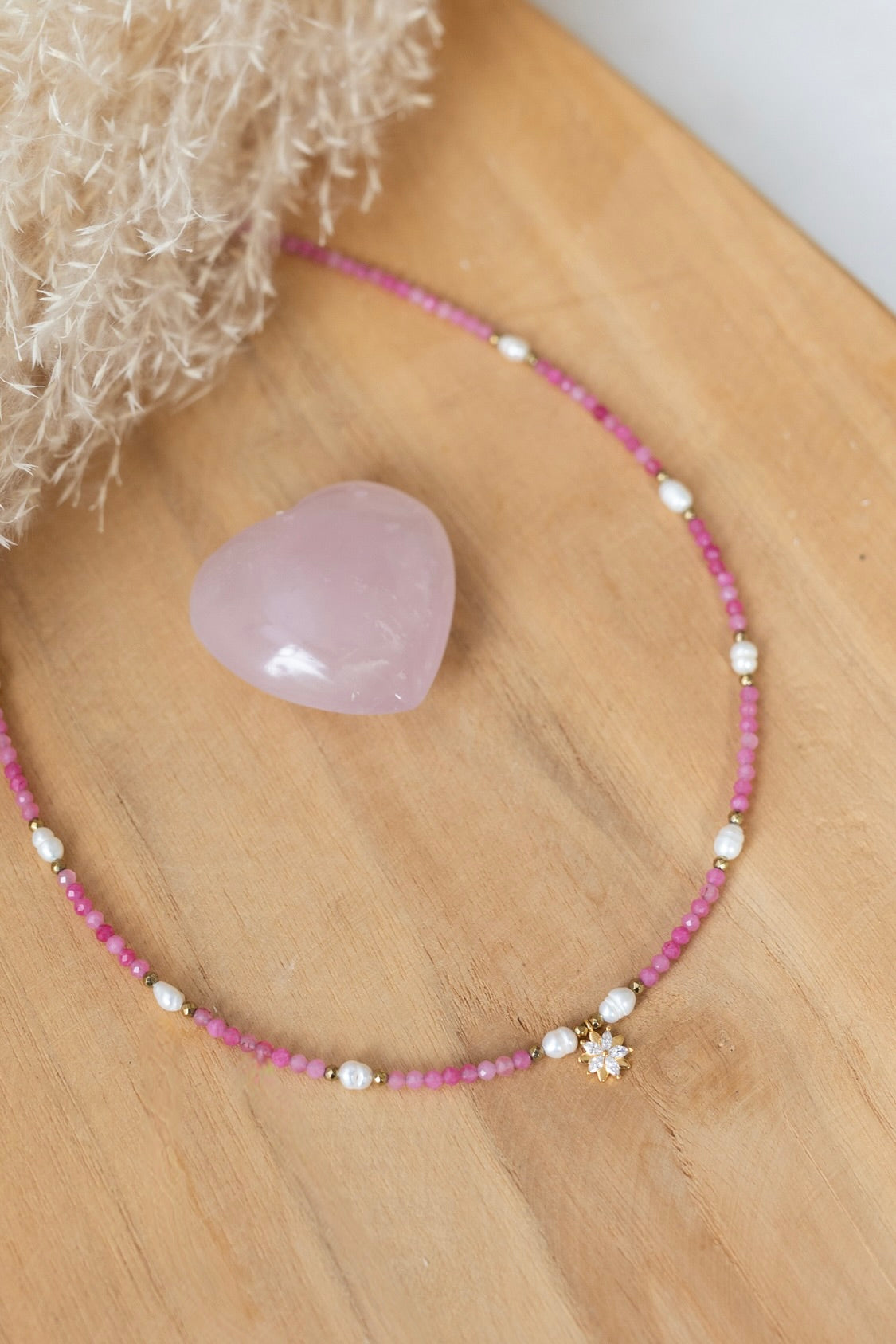 Collier Anémone en pierre de Tourmaline rose