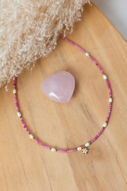 Collier Anémone en pierre de Tourmaline rose