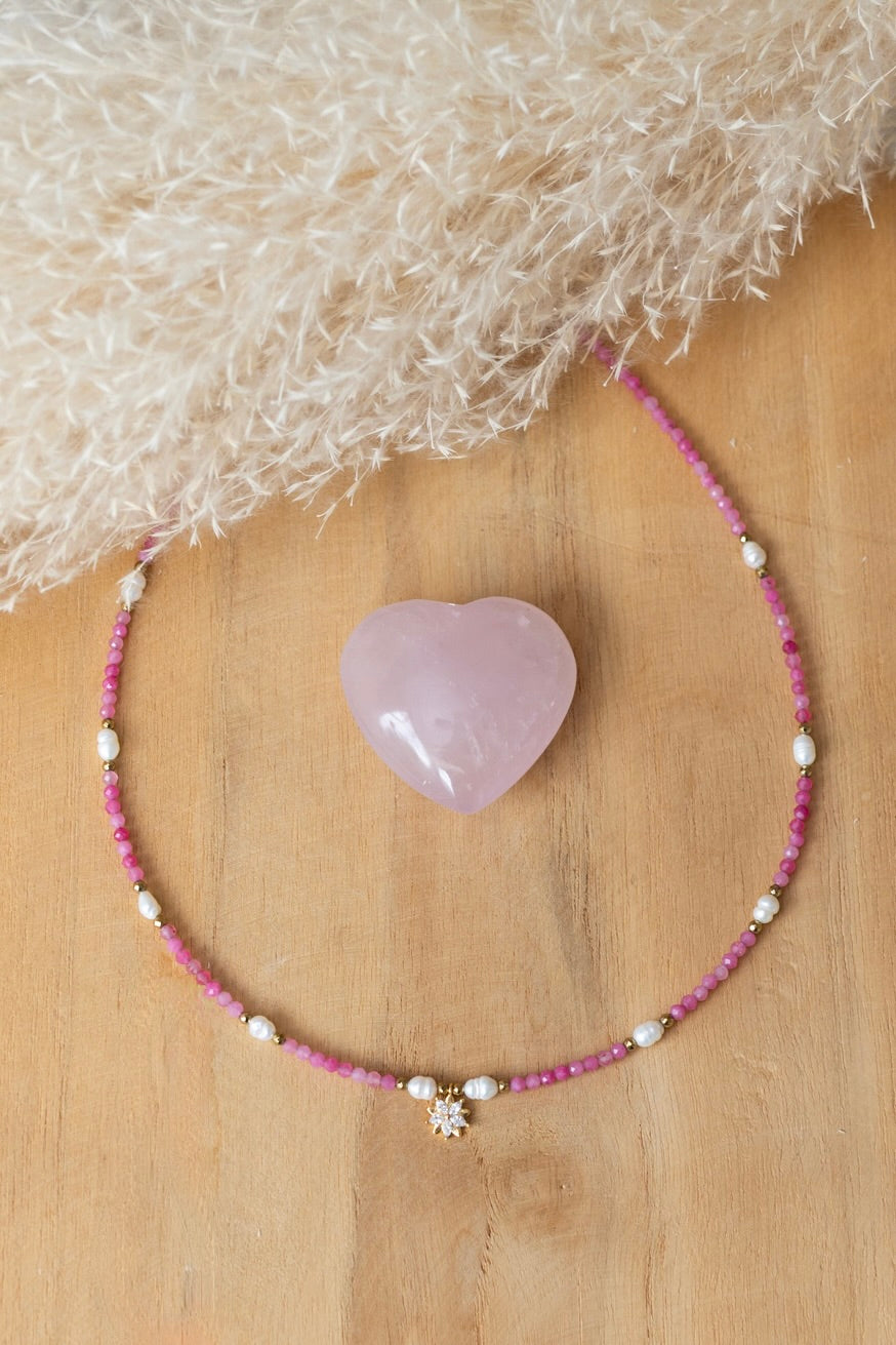 Collier Anémone en pierre de Tourmaline rose