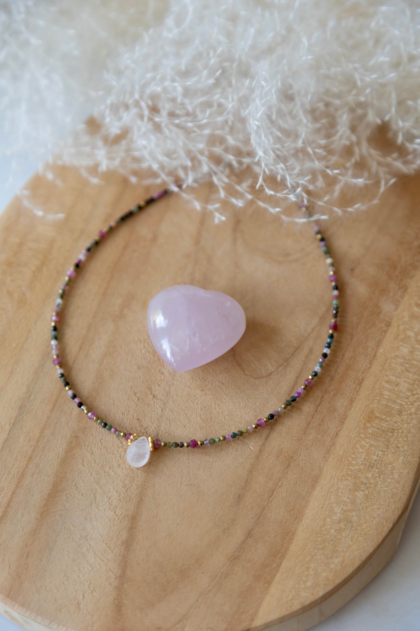 Collier Lyna en pierre de Tourmaline et quartz rose