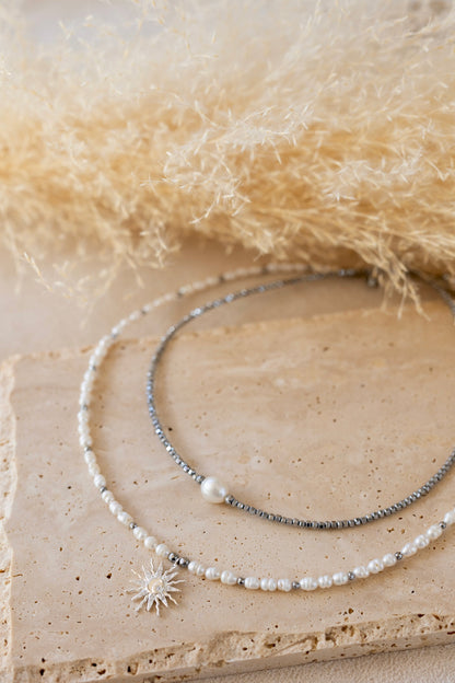 Collier Solane perles d'eau douce soleil argent