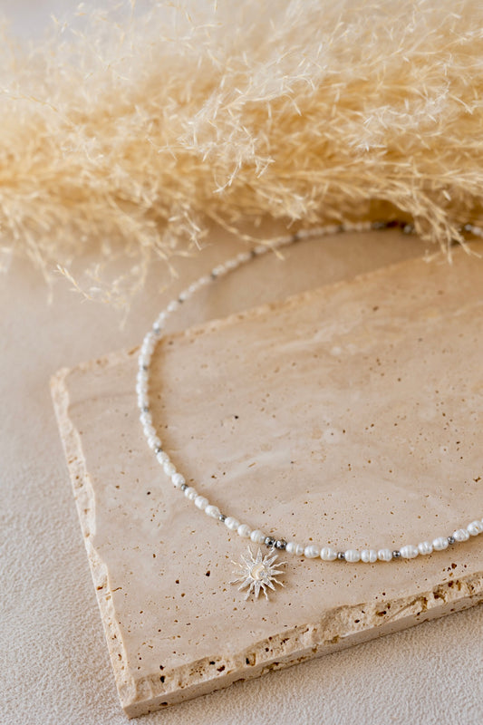Collier Solane perles d'eau douce soleil argent