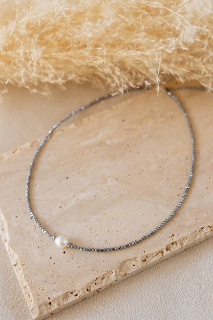 Collier Lisa Argent hématite et perles eau douce