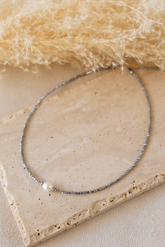 Collier Lisa Argent hématite et perles eau douce