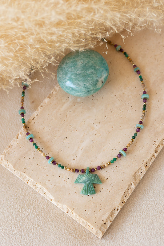 Collier Hope amazoite rubis malachite