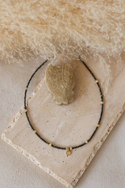 Collier Maya  et Aguila en pierre d'obsidienne