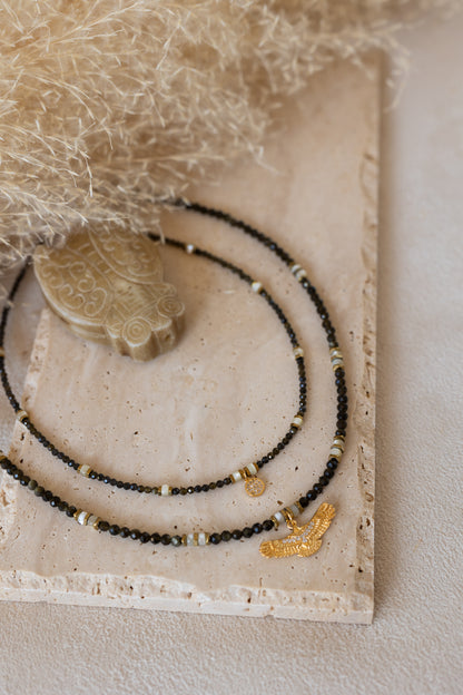 Collier Maya  et Aguila en pierre d'obsidienne