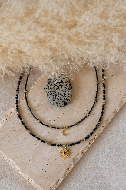 Collier Luna pierre d'onyx, jaspe dalmatien