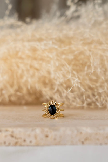 Bague pierre d'onyx noire