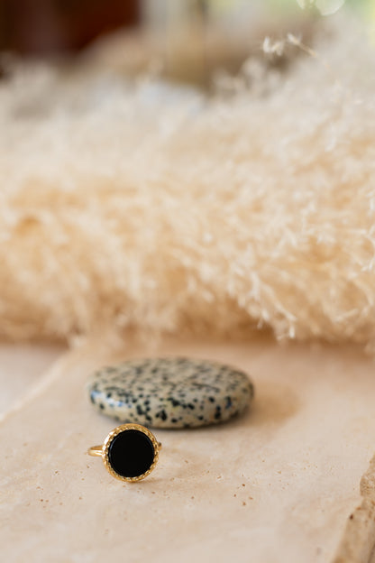 Bague pierre d'onyx noire