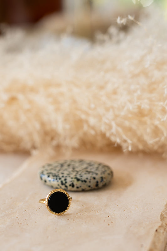 Bague pierre d'onyx noire