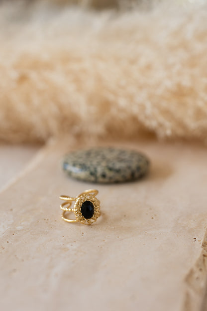 Bague pierre d'onyx noire