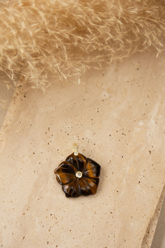 Pendentif Fleur oeil du tigre