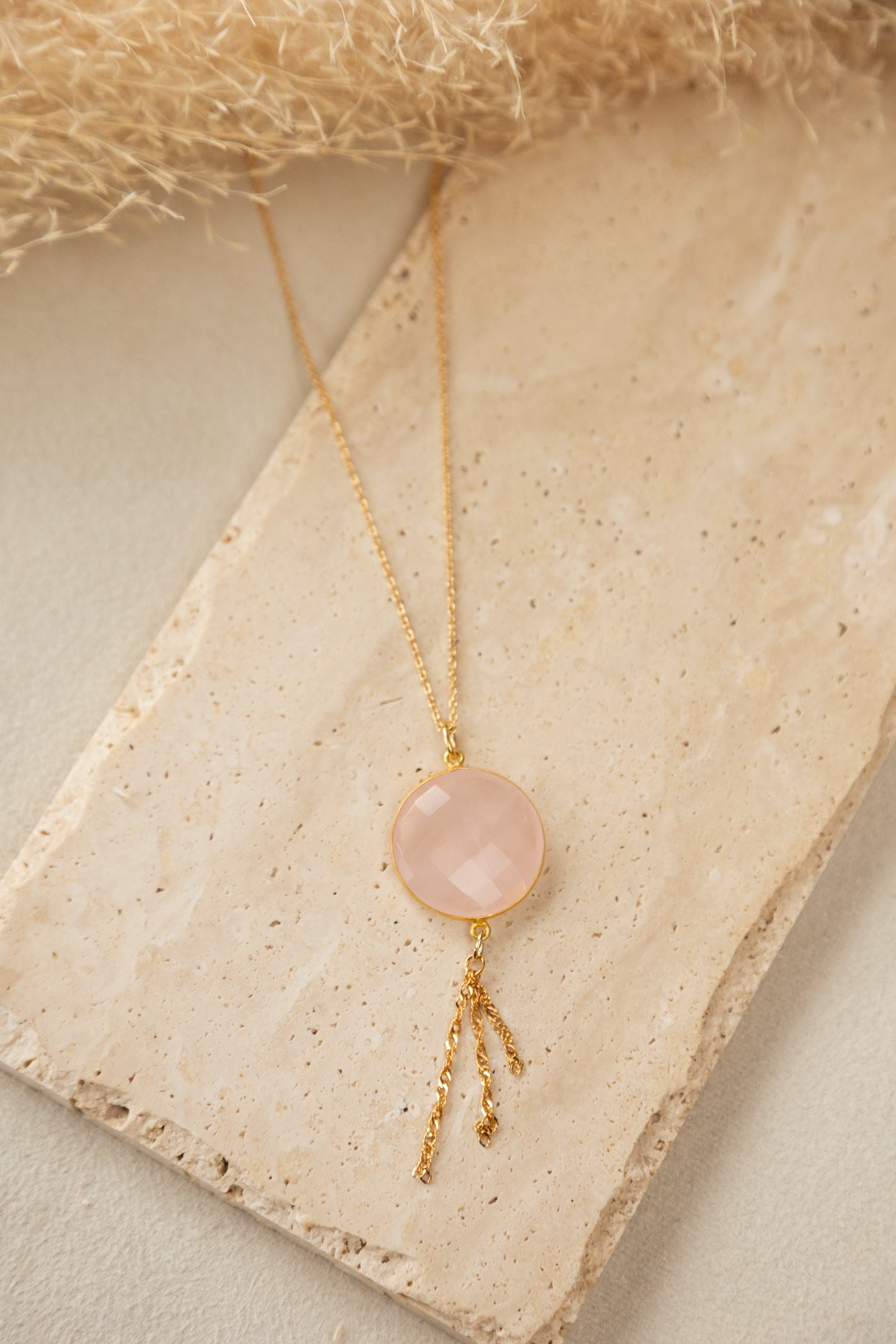 Collier Sélène pierre de quartz rose or