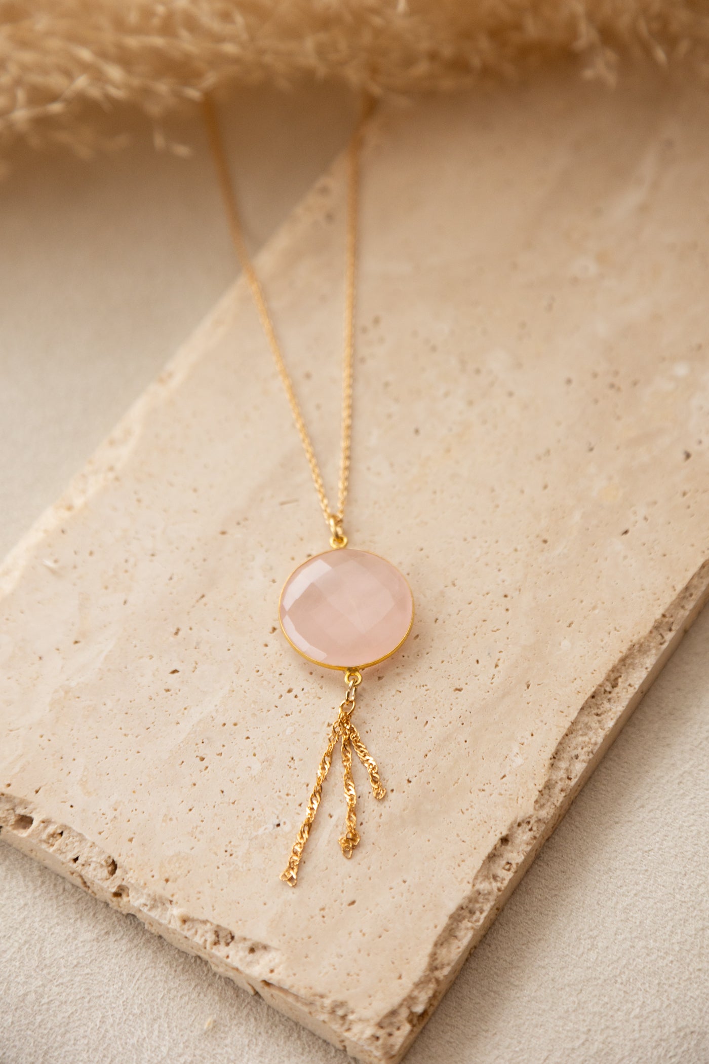 Collier Sélène pierre de quartz rose or