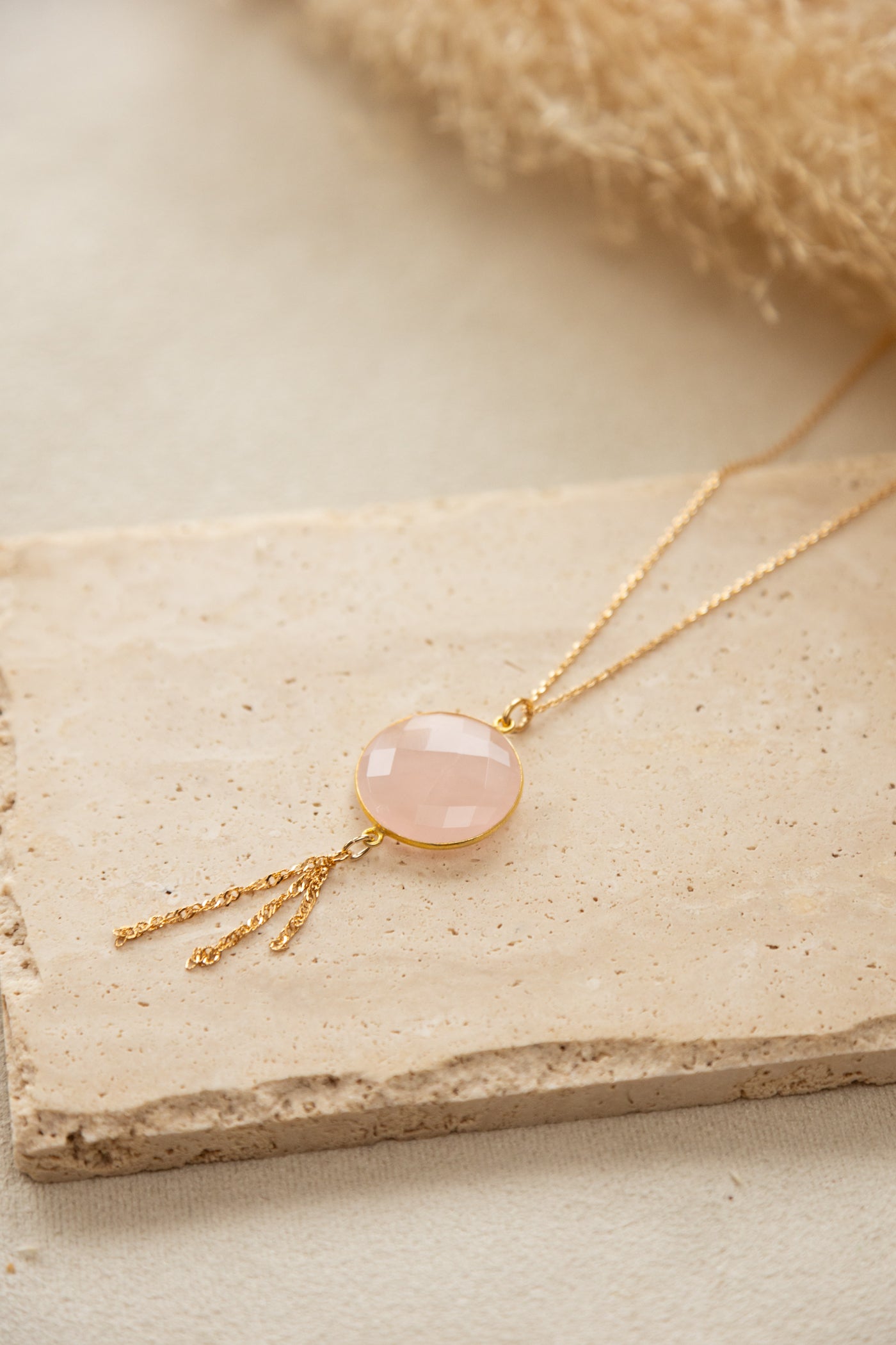 Collier Sélène pierre de quartz rose or