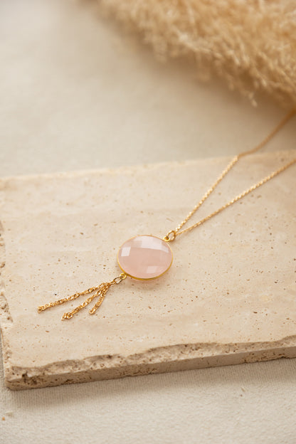 Collier Sélène pierre de quartz rose or