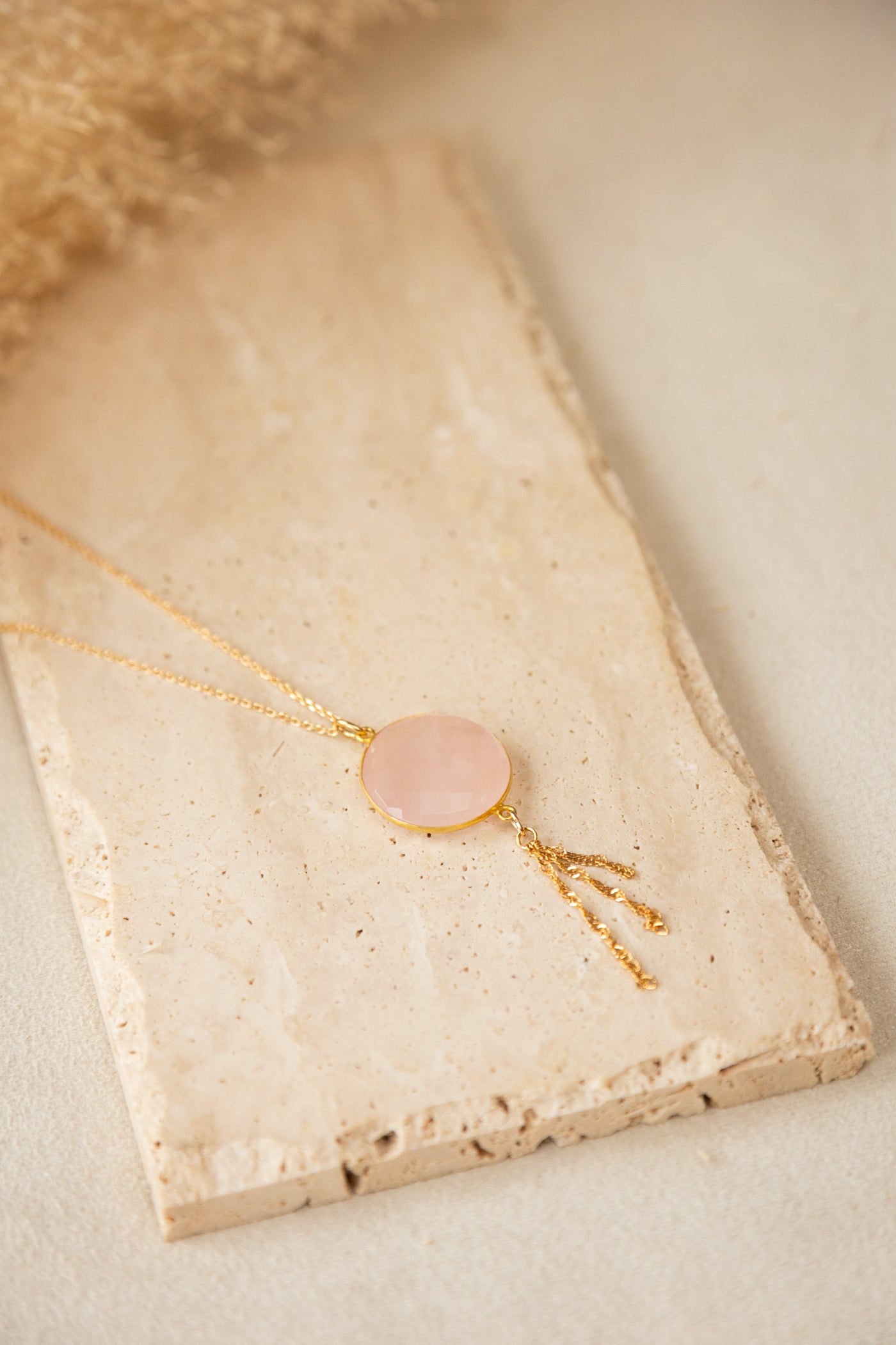 Collier Sélène pierre de quartz rose or