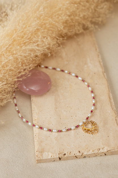 Collier Amore perles d'eau douce et calcédoine