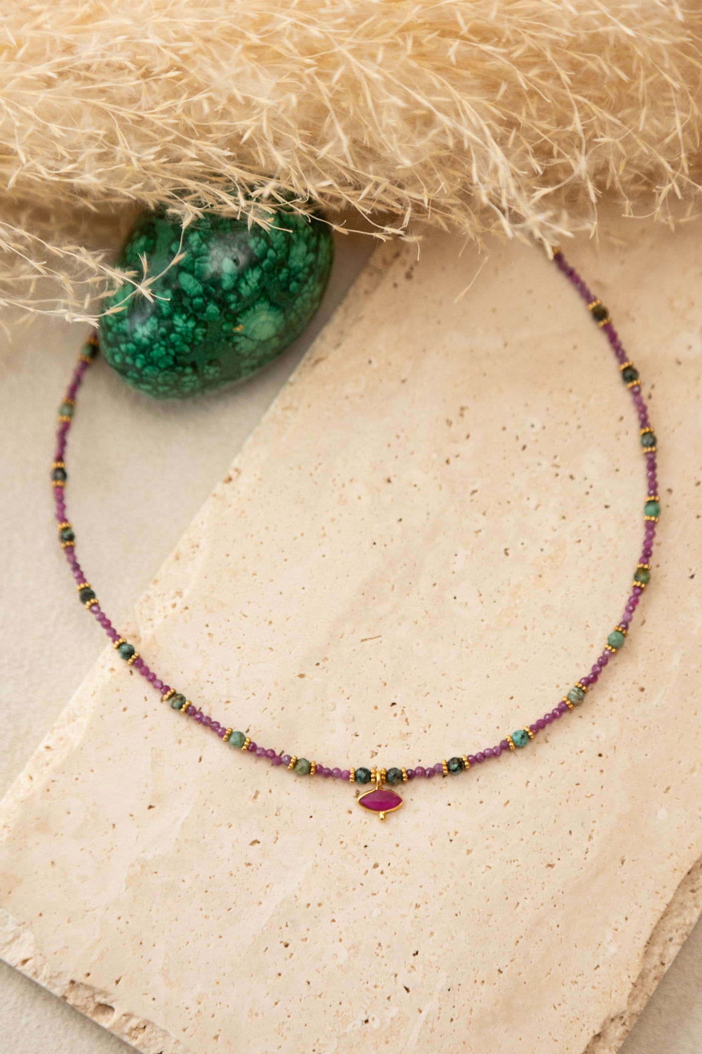 Collier Tessa pierre de rubis chrysocolle