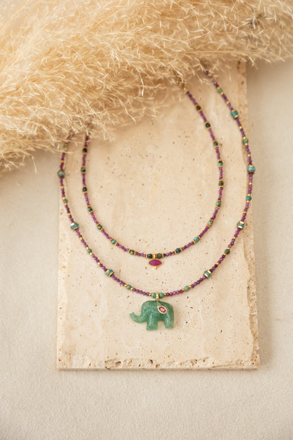 Collier Tessa Nala en pierre de rubis chrysocolle , aventurine et Amazonite 