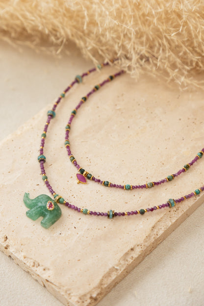 Collier Tessa Nala en pierre de rubis chrysocolle , aventurine et Amazonite 