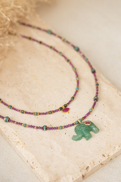Collier Tessa Nala en pierre de rubis chrysocolle , aventurine et Amazonite 
