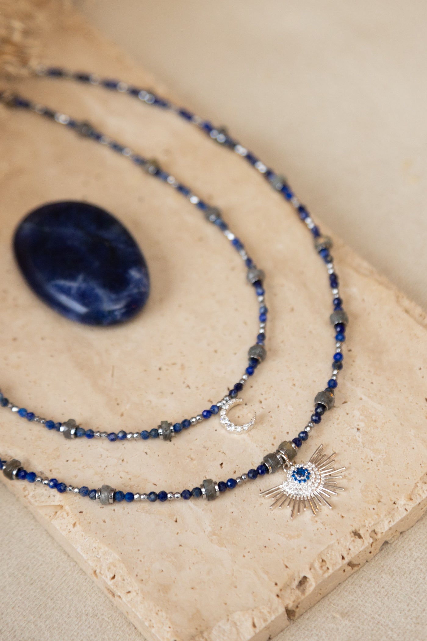 Collier Zénia argent lapis-lazuli et labraorite