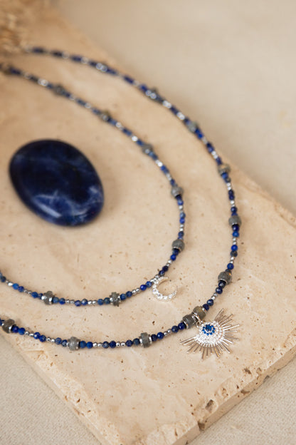 Collier Luna argent lapis-lazuli et labradorite