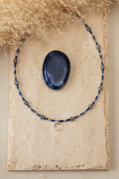 Collier Luna argent lapis-lazuli et labradorite