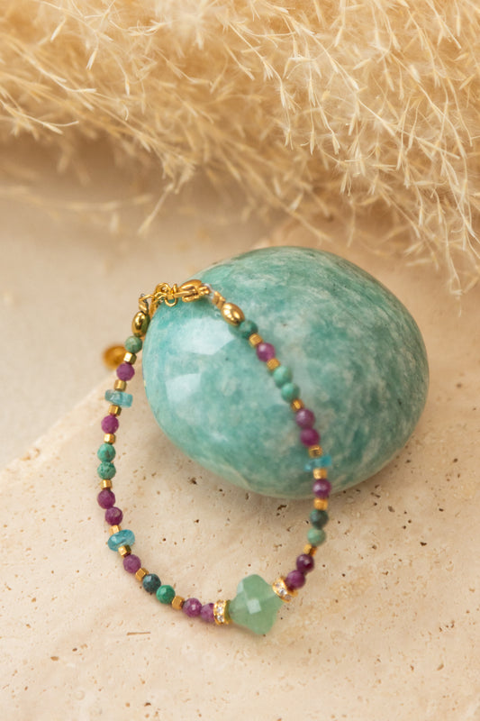 Bracelet Tessa en pierres d'amazonite, aventurine, chrysocolle et rubis 