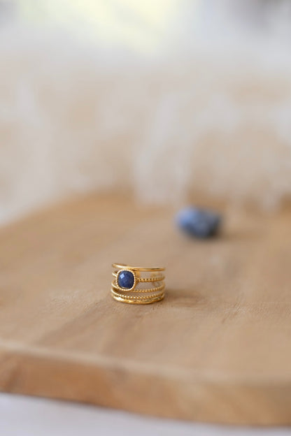 Bague en acier inoxydable et pierre de Lapis-Lazuli