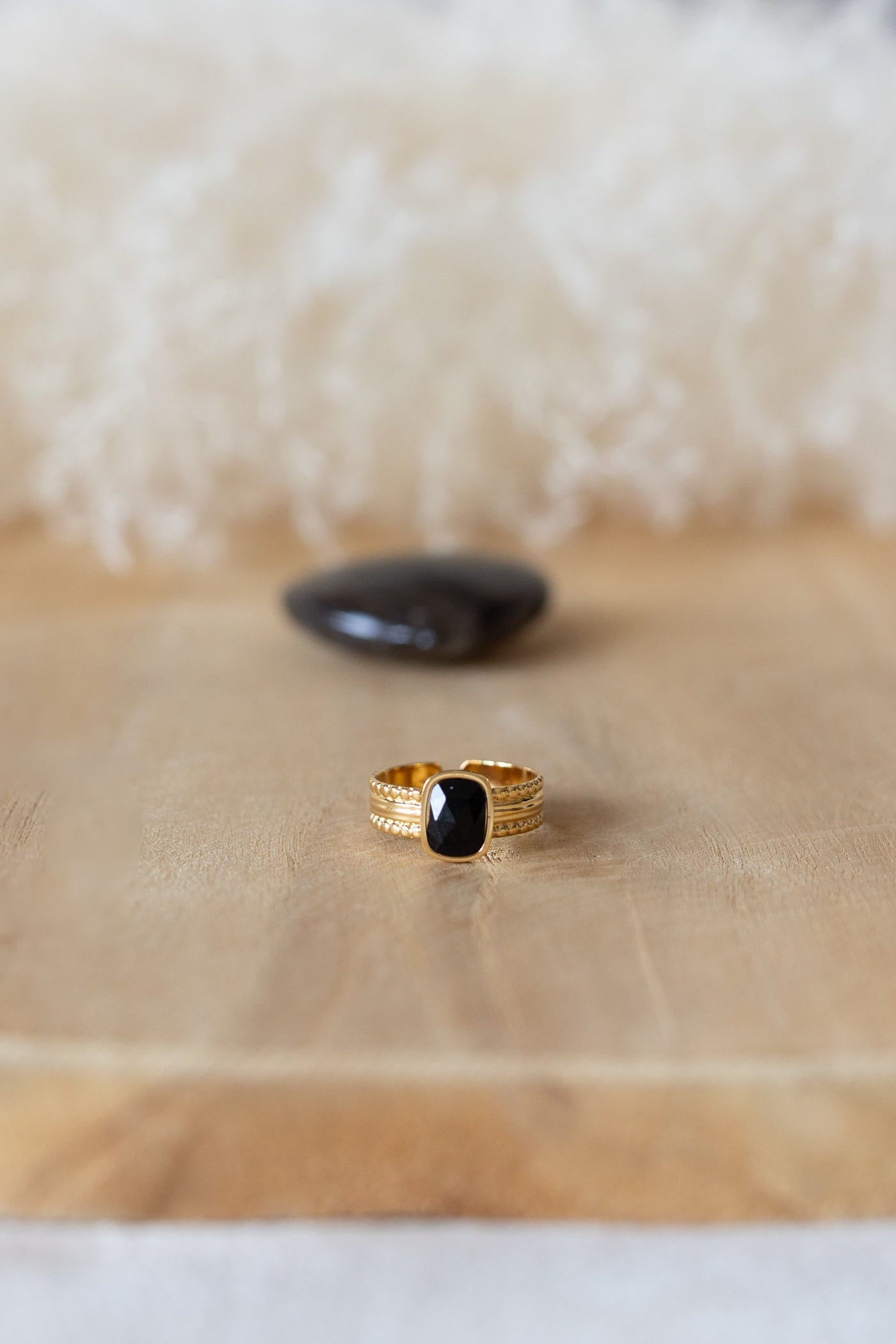 Bague en acier inoxydable et pierre d'Onyx